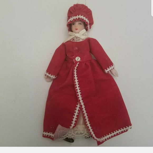 VTG Victorian Christmas Ornament Angel Velvet Dress Skater Porcelain Girls Lot 4 - Picture 3 of 7